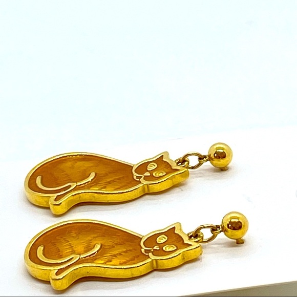 Enamel Cat Pierced Post Dangle Earrings - Picture 2 of 7